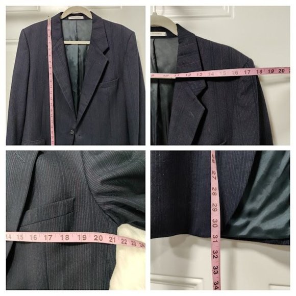 Vintage Yves Saint Laurent Mens Navy Two Piece Suit Striped Blazer Coat 42 - Picture 14 of 16